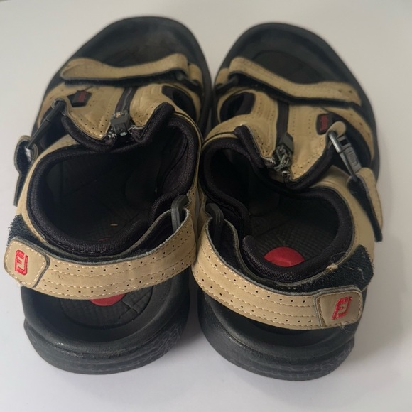 Footjoy Sport Sandals Men's 7m Brown Hook & Loop/zipper Flat Heel Spikes Golf - Picture 3 of 5